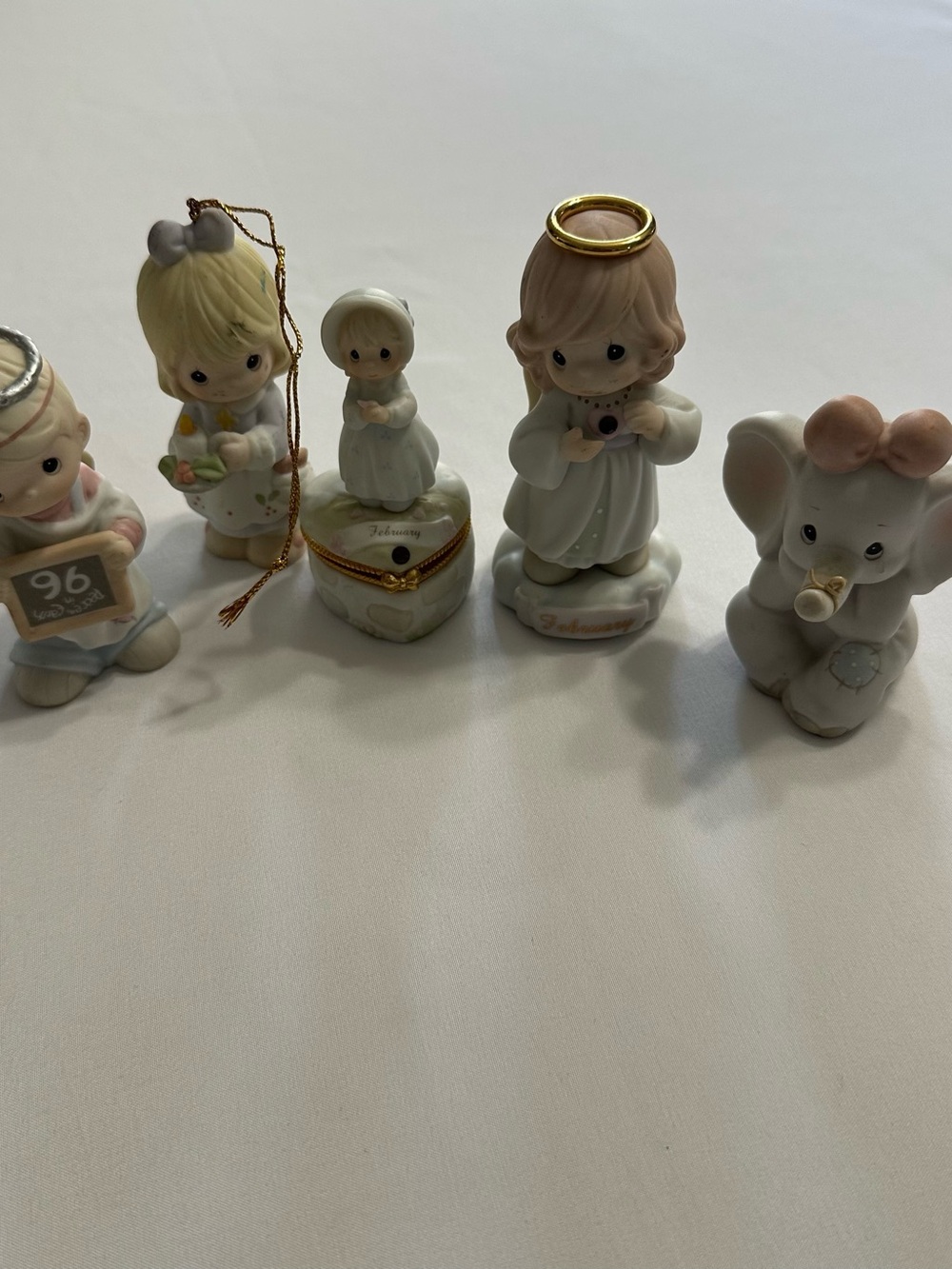 Precious Moments Porcelain Figurine Lot - Pastel White, Pink, Gold Accents